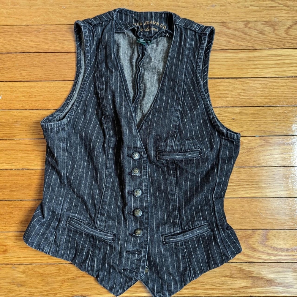 Ralph Lauren black and white pinstripe denim vest